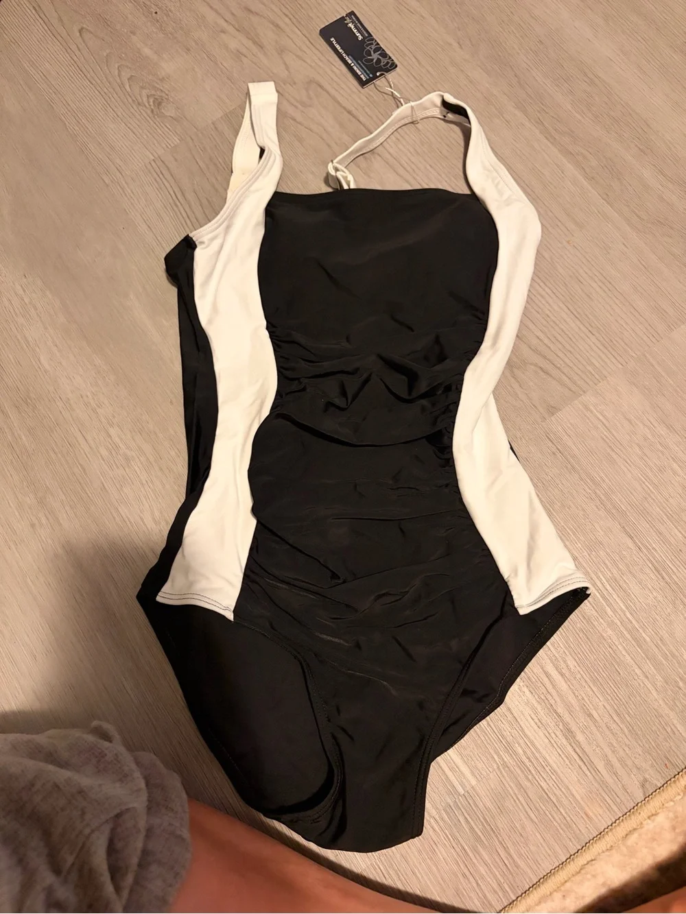 Girls Black and White One-Piece Swimsuit — Athletic Fit